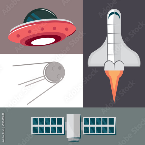 icons set space retro