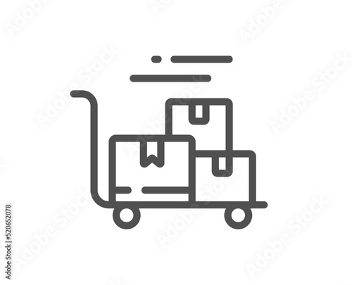 Delivery cart line icon. Parcel trolley sign. Express service symbol. Quality design element. Linear style delivery cart icon. Editable stroke. Vector