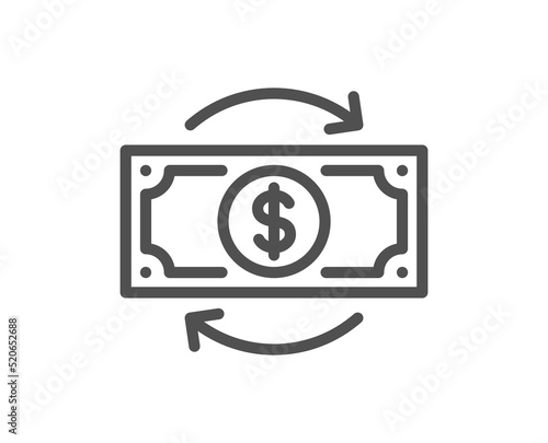 Money change line icon. Currency exchange sign. Financial reinvestment symbol. Quality design element. Linear style money change icon. Editable stroke. Vector