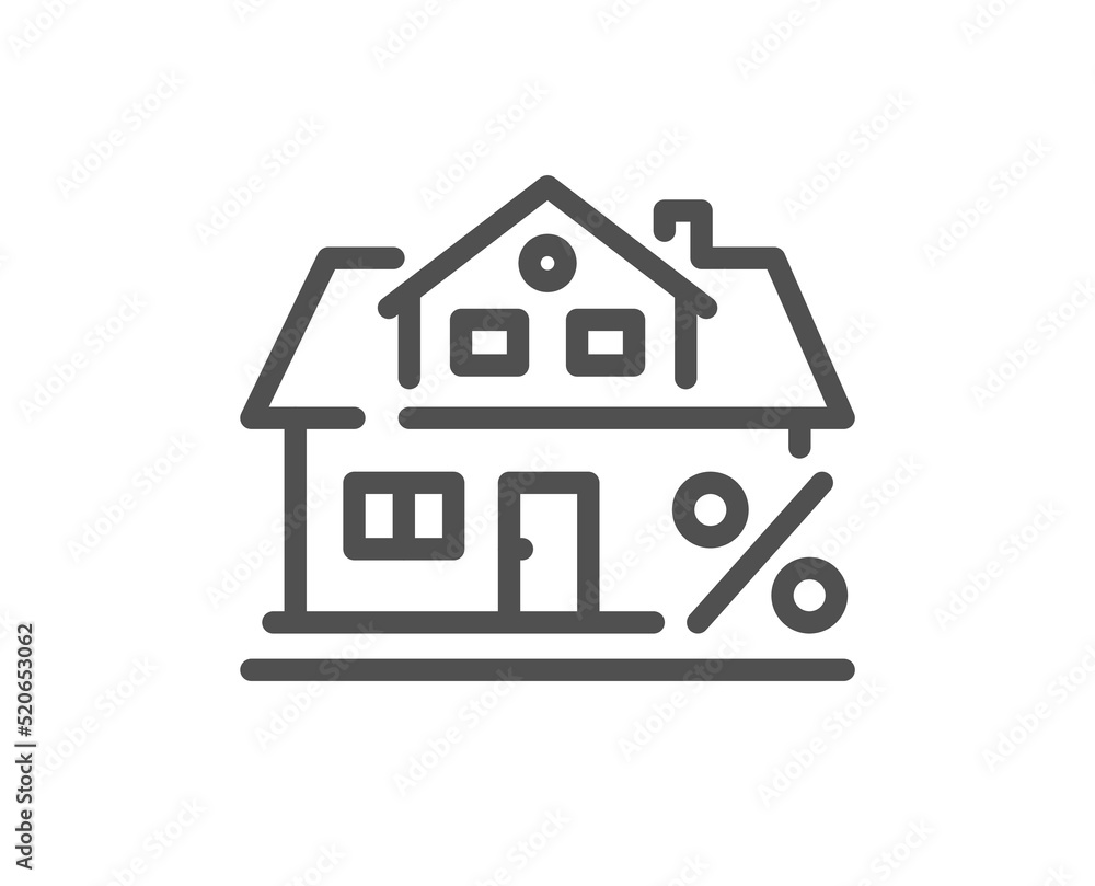 Mortgage line icon. Credit tax rate sign. Real estate percent symbol. Quality design element. Linear style mortgage icon. Editable stroke. Vector Mortgage line icon. Credit tax rate sign. Real estate percent symbol. Quality design element. Linear style mortgage icon. Editable stroke. Vector