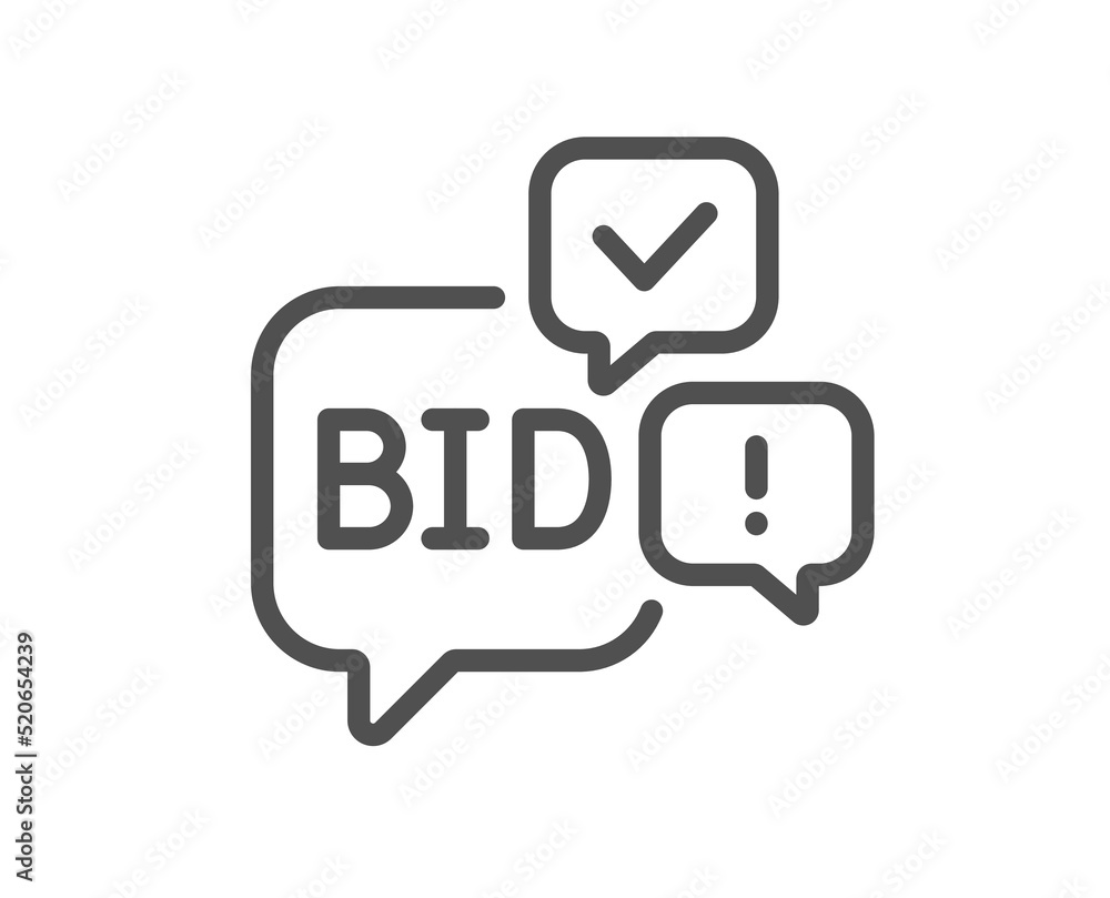 Bid offer line icon. Auction sign. Raise the price up symbol. Quality design element. Linear style bid offer icon. Editable stroke. Vector Bid offer line icon. Auction sign. Raise the price up symbol. Quality design element. Linear style bid offer icon. Editable stroke. Vector