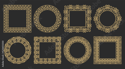 Circular floral baroque frame set.