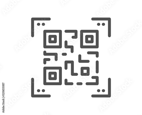 Qr code line icon. Scan barcode sign. Check certificate symbol. Quality design element. Linear style qr code icon. Editable stroke. Vector