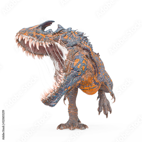 dinosaur monster is attacking on white background side view