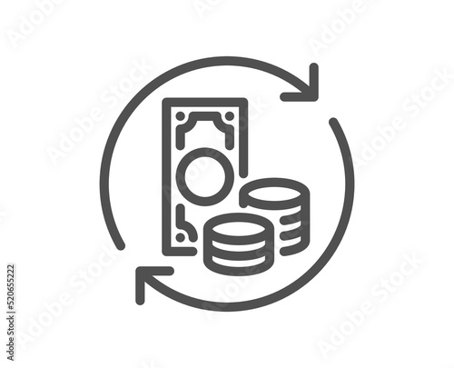 Change money line icon. Currency exchange sign. Transfer payment symbol. Quality design element. Linear style change money icon. Editable stroke. Vector