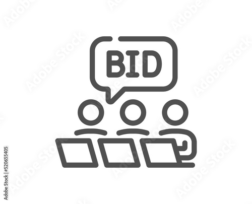 Online auction line icon. Bid offer sign. Raise the price up symbol. Quality design element. Linear style online auction icon. Editable stroke. Vector