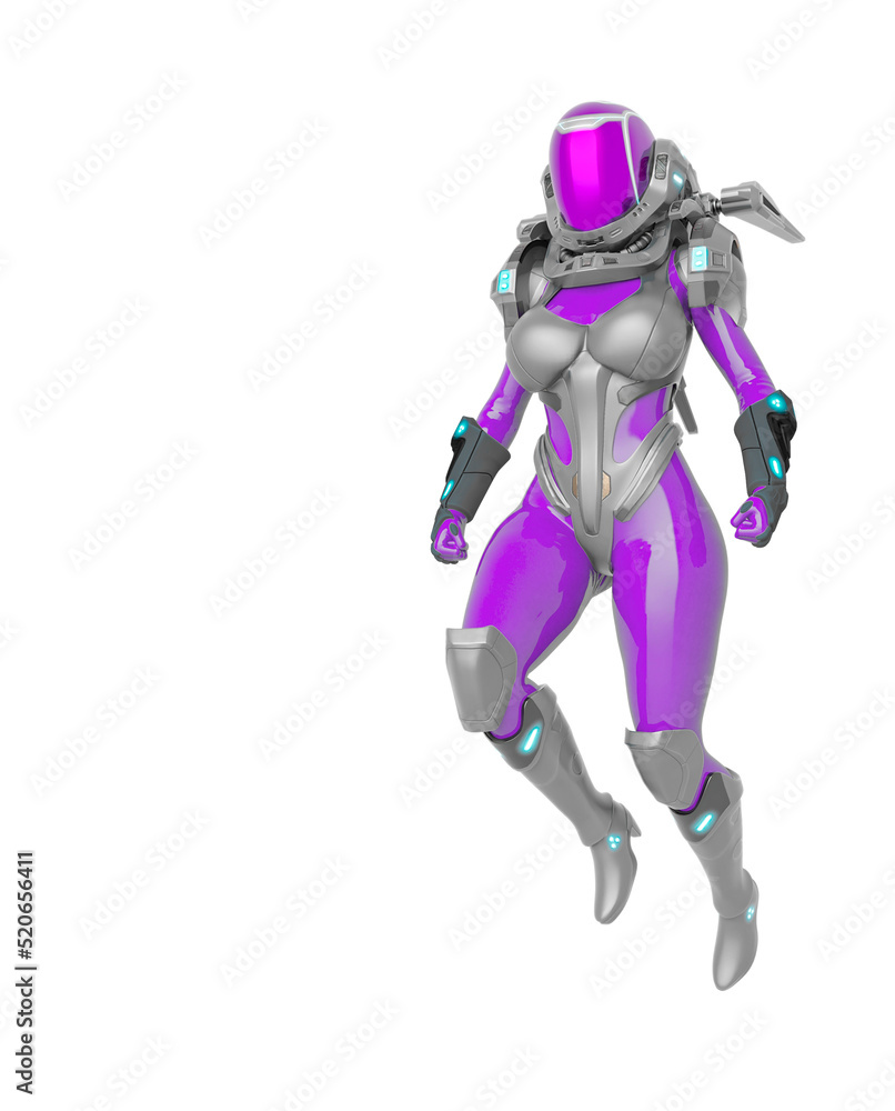 super space girl is floating with copy space