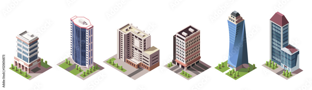 Isometric skyscrapers buildings collection. Set of business office and ...
