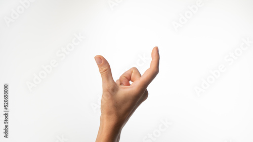 Women's fingers show large distance size on a white background