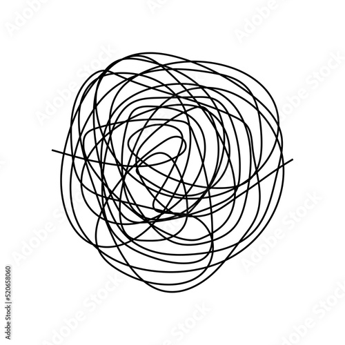 Abstract line doodle scribble. Hand drawn chaotic tangled circle. Vector isolated on white.