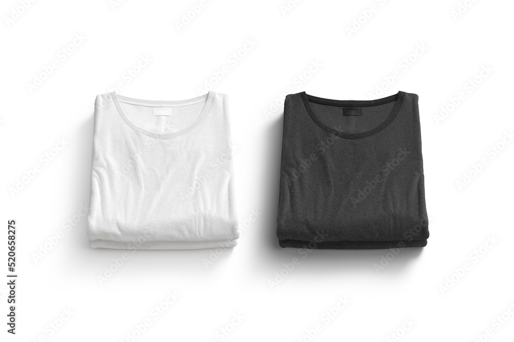 Blank black and white folded square t-shirt mockup stack, isolated Blank black and white folded square t-shirt mockup stack, isolated