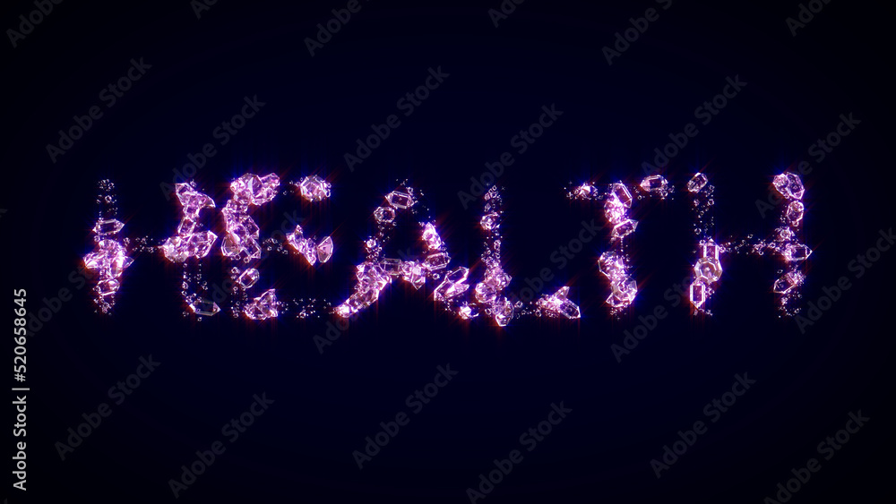 health - text made of shining pink diamonds, isolated - object 3D rendering