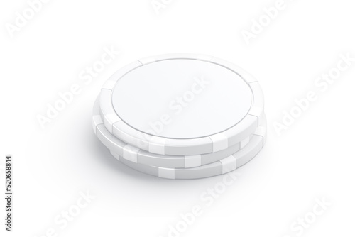 Blank white plastic round chip mockup stack, side view