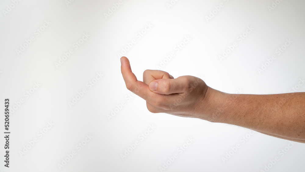 Foto de A man's hand gesture to call a finger to himself like a hook do  Stock