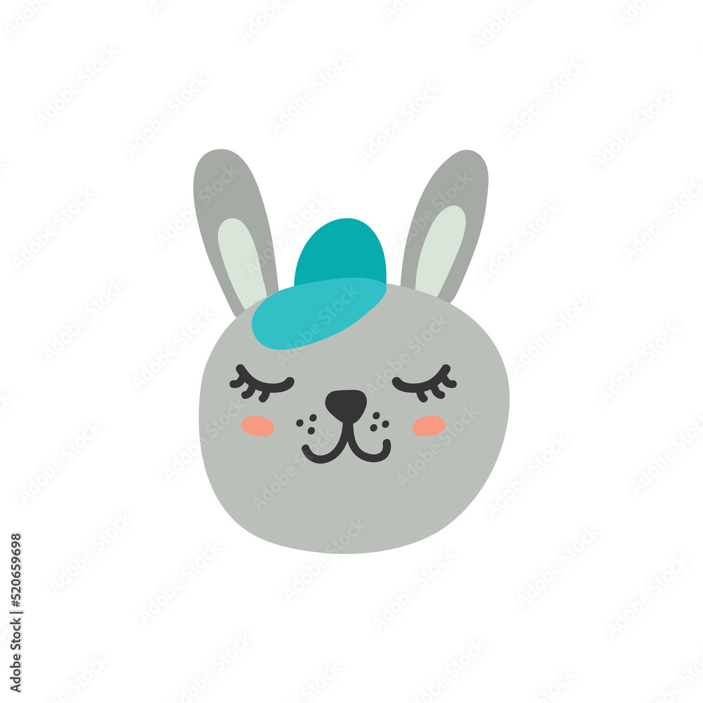 Obraz premium Cute cartoon animal head. Baby rabbit vector illustration isolated