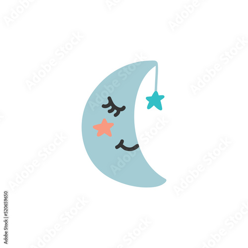 Cute cartoon moon. Baby vector illustration isolated.