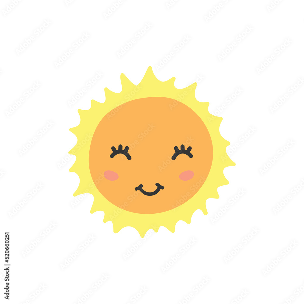 Cute cartoon sun. Baby vector illustration isolated