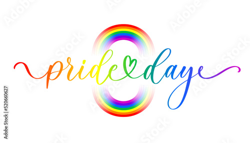 Pride day lettering rainbow flag symbol. Pride month event celebration isolated on white background