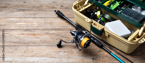 Fotografie, Obraz Fishing Rod and Tackle Box