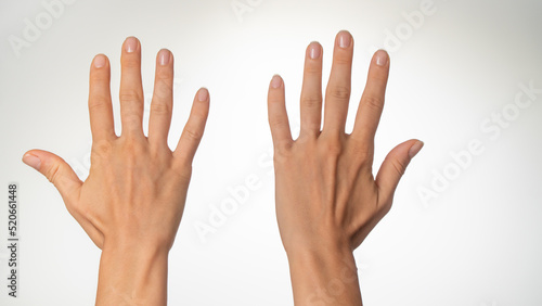 Women's hands count on fingers ten back of palms