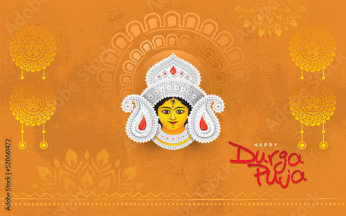Canvas Print Happy Durga Puja Festival Celebration Greeting Background Template Design with G