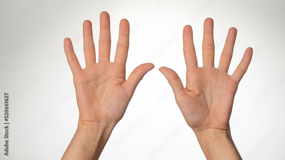 Women's hands gesture counting on fingers ten palm side Women's hands gesture counting on fingers ten palm side