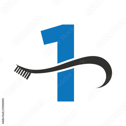 Letter 1 With Tooth Brush Logo Design Concept For Teeth Care Dental Logo Template