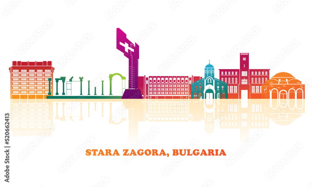 Colourfull Skyline panorama of  city of Stara Zagora, Bulgaria- vector illustration