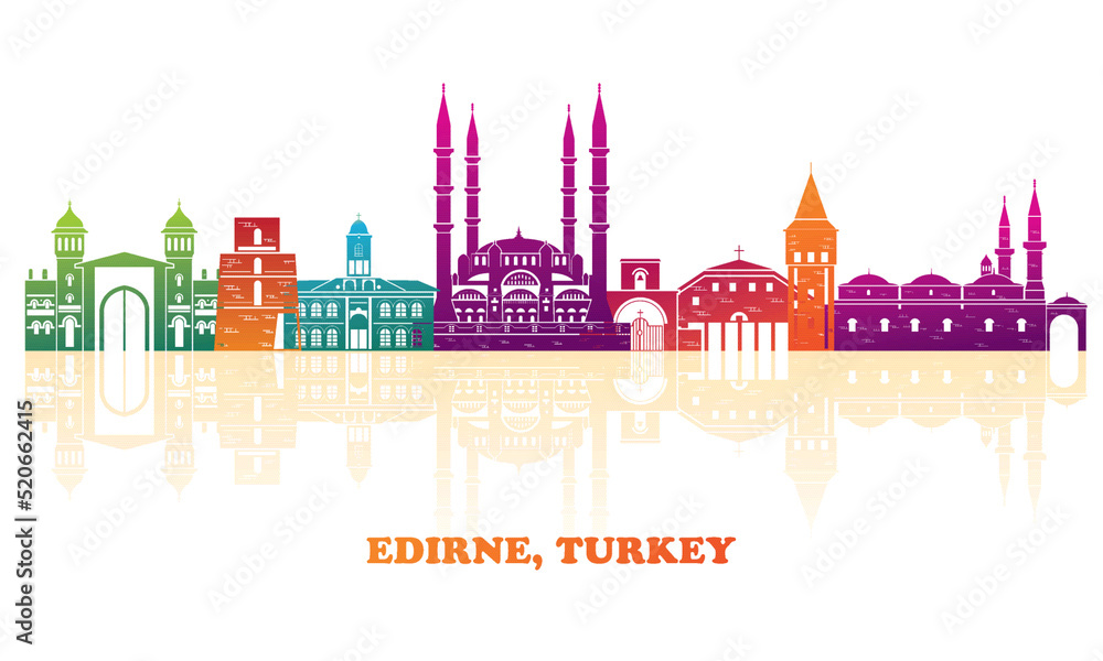 Colourfull Skyline panorama of city of Edirne, Turkey - vector illustration Colourfull Skyline panorama of city of Edirne, Turkey - vector illustration