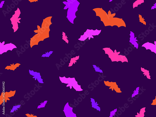 Seamless pattern with colorful bats. Festive background with Halloween bats. Design for wrappers  banners and holiday invitations. Vector illustration