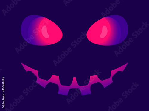 Halloween scary face with glowing eyes. Evil scary eyes carved in a pumpkin. Halloween Jack O Lantern. Design for greeting card, banner and holiday invitations. Vector illustration