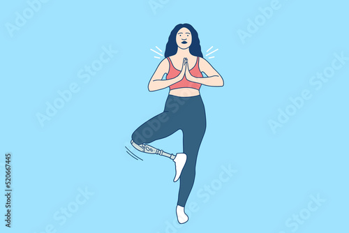 Illustrations beautiful woman with Prosthetic Leg in yoga position