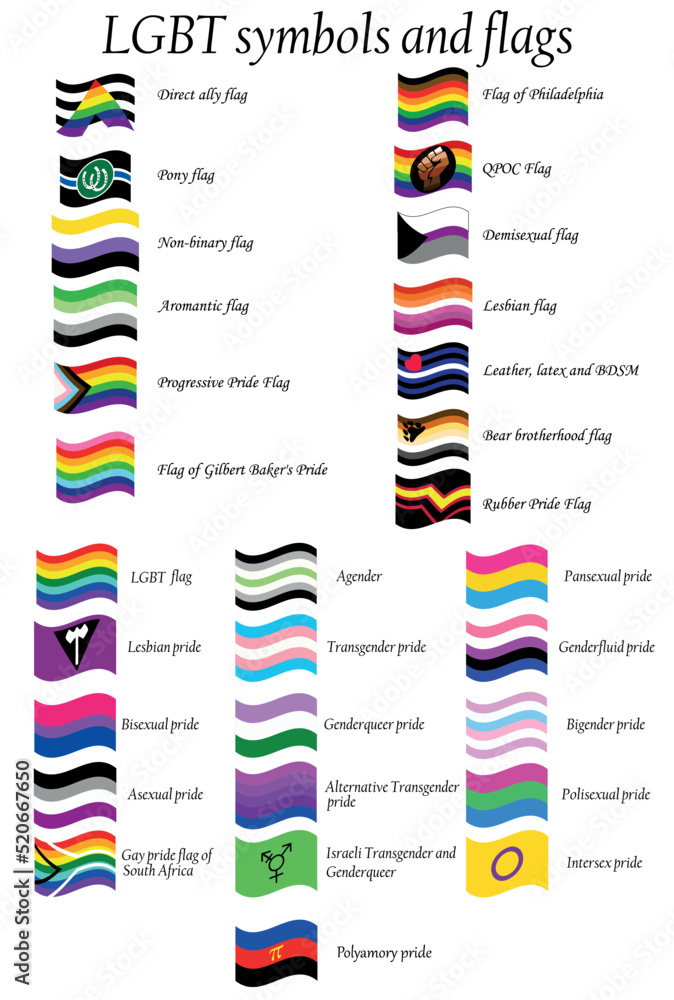 Lgbt Flag Set Including Progressive Standard Bisexual Polyamory Asexual Aromantic