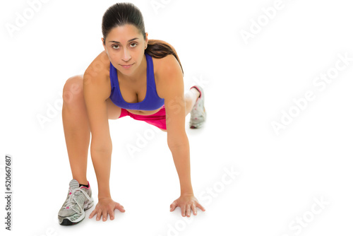 Hispanic female in runner's lunge