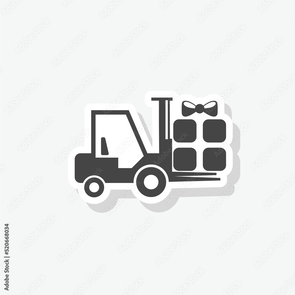 Gift box forklift sticker isolated on white