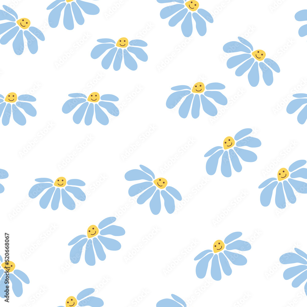 Obraz premium Groovy daisy retro seamless pattern. 70s vibe hippie ornament. Floral wallpaper.