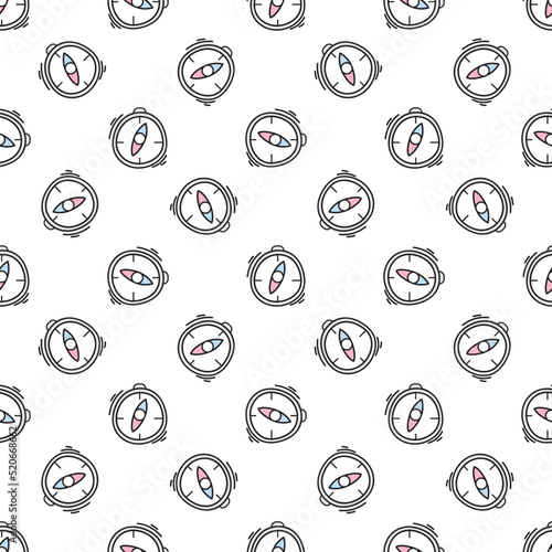Compass pattern on white background outline in doodle style. Cute vector pattern with compass in doodle style