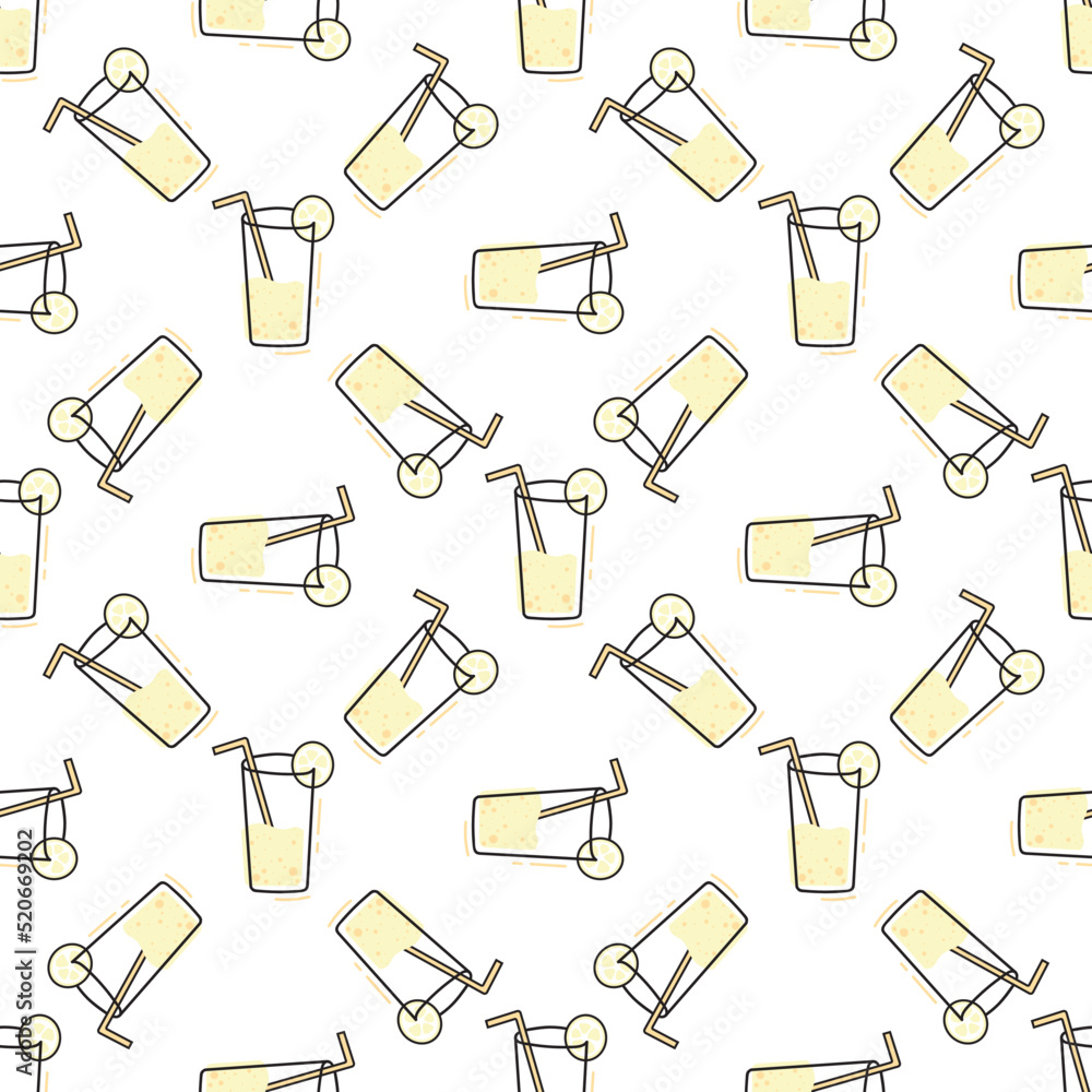 Summer seamless pattern with cocktails. Lemonade cocktail. Printing, packaging design, textiles, bedding and wallpaper. Summer seamless pattern with cocktails. Lemonade cocktail. Printing, packaging design, textiles, bedding and wallpaper.