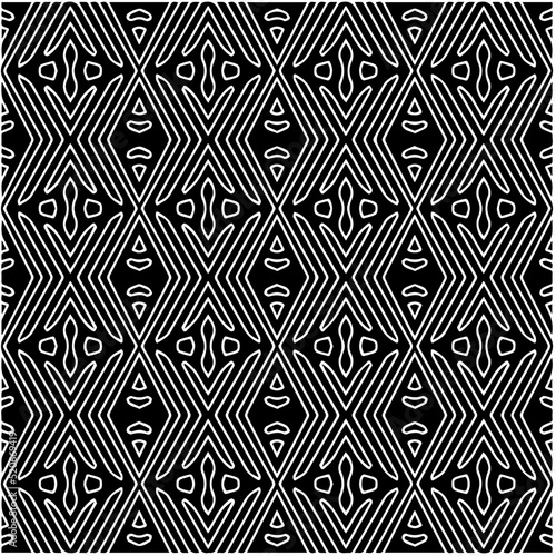 Black and white abstract geometric seamless pattern with wavy shapes  and curved lines. Simple monochrome texture. Op art graphic background. Repeat design for decor  cover  print.