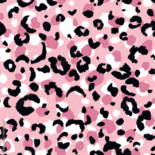 Abstract modern leopard seamless pattern. Animals trendy background. Pink and black decorative vector stock illustration for print  card  postcard  fabric  textile. Modern ornament of stylized skin