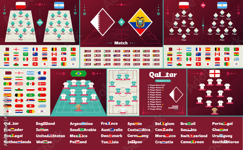 Football match versus or team formation set. Playoff Football 2022 World championship match teams mega set. vector illustration