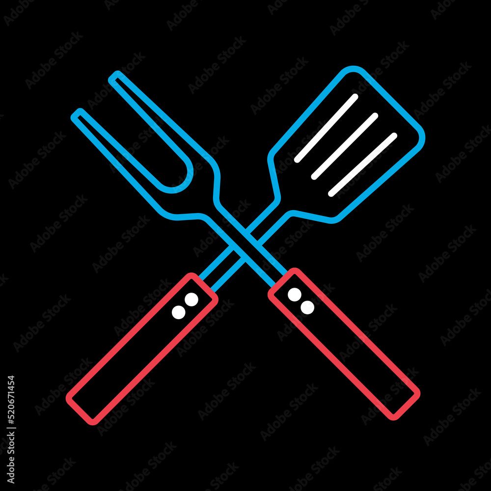 Big fork and spatula vector icon. Kitchen appliance Big fork and spatula vector icon. Kitchen appliance