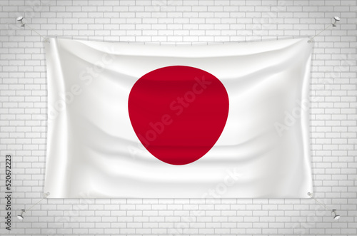 Japan flag hanging on brick wall. 3D drawing. Flag attached to the wall. Neatly drawing in groups on separate layers for easy editing. Free Download Japan flag hanging on brick wall. 3D drawing. Flag attached to the wall. Neatly drawing in groups on separate layers for easy editing. - GFXLoad