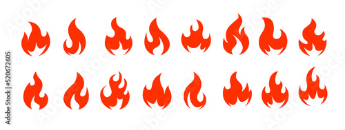 Flame vector symbols - Collection of red fire icons on white background, flat design silhouette
