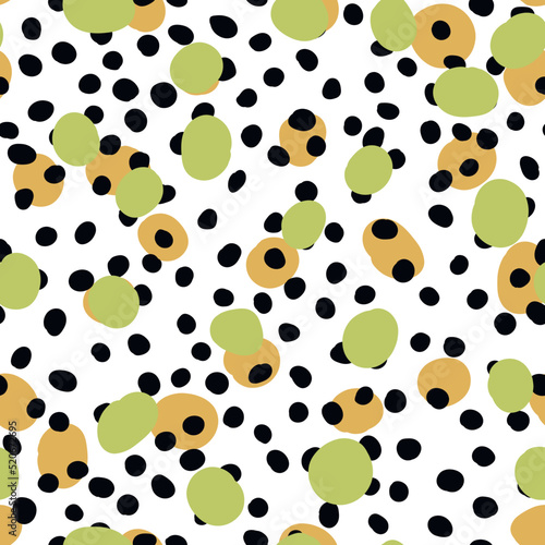 Abstract hand drown polka dots background. White dotted seamless pattern with color circles. Template design for invitation, poster, card, flyer, textile, fabric