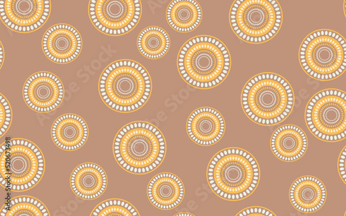 Seamless pattern with geometric aboriginal ornament. Ethnic tribal rounded color background. Afican, australian motiph. Dots painting. Vector illustration, template design for cloth, card, fabric