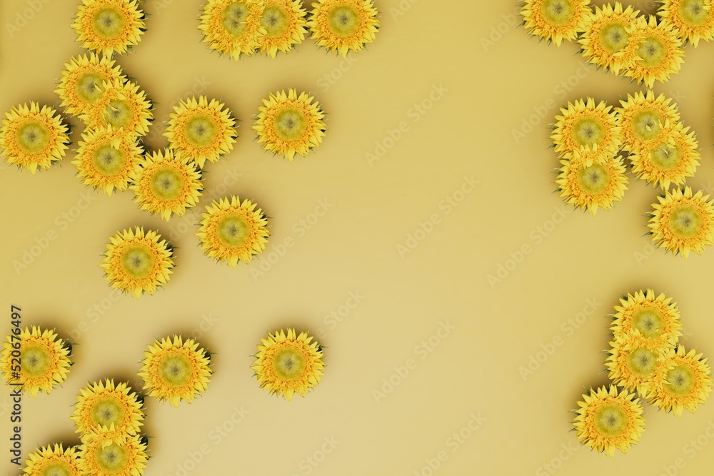 abstract background. patterns of yellow flowers on a yellow background with space for text. 3d illustration. 3d render
