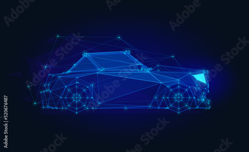 3d car. Futuristic low poly fast machine vector illustration