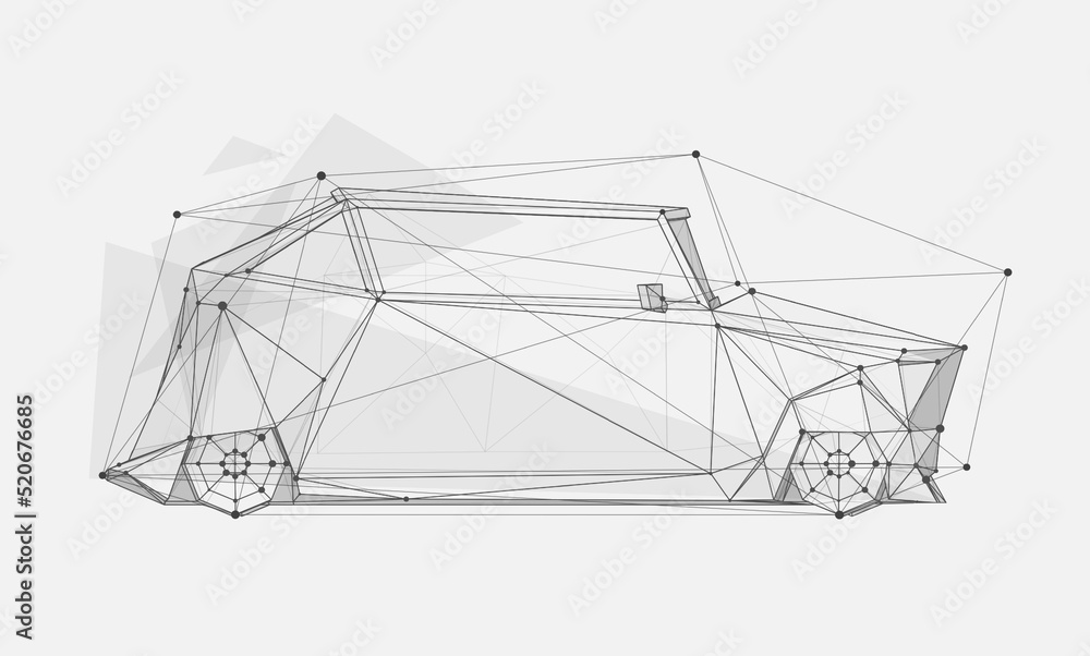 Abstract car. Virtual 3d vehicle vector illustration. Side view