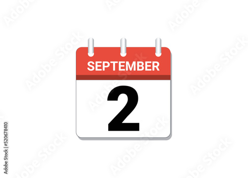 September, 2nd calendar icon vector, concept of schedule, business and tasks
